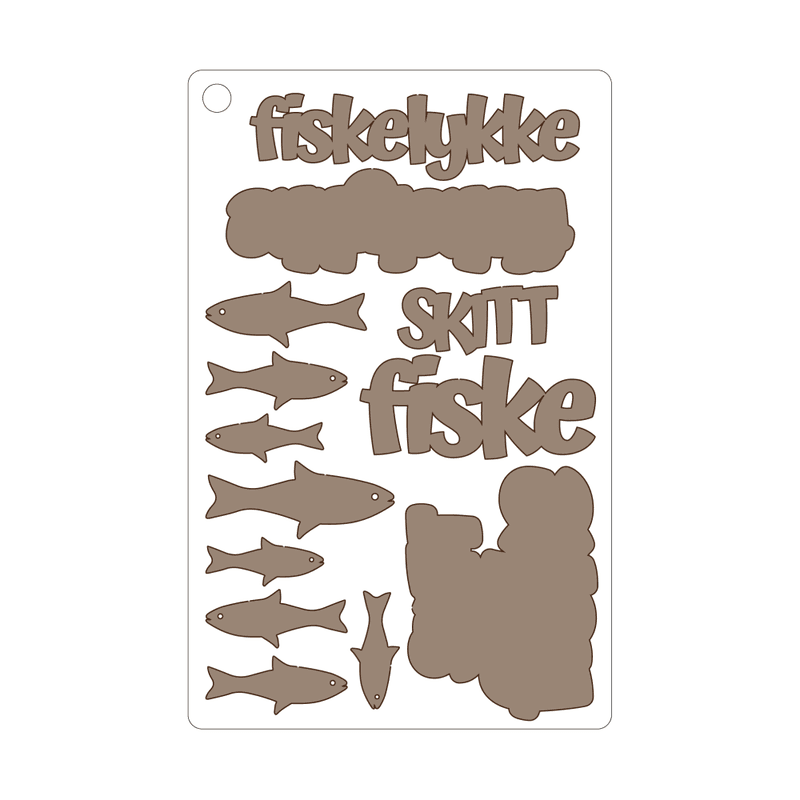 Fiskelykke, selvklebende laserkutt på plate 9x14cm