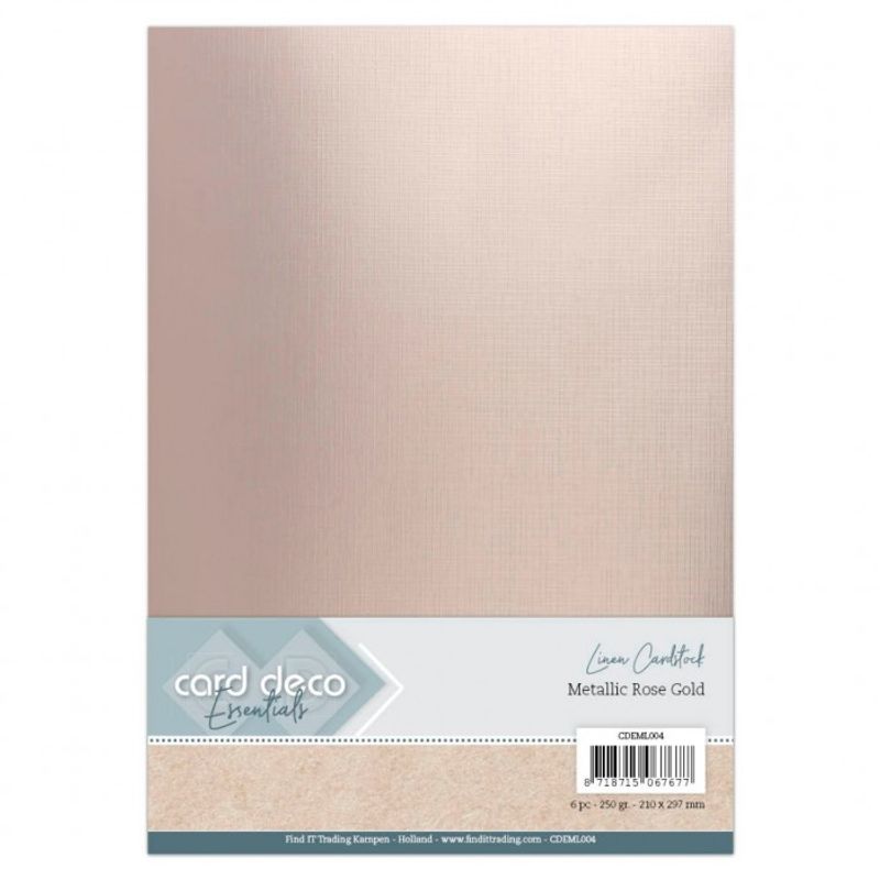 Card Deco Essentials-Metallic linen karton A4 Rose Gold-CDEML004