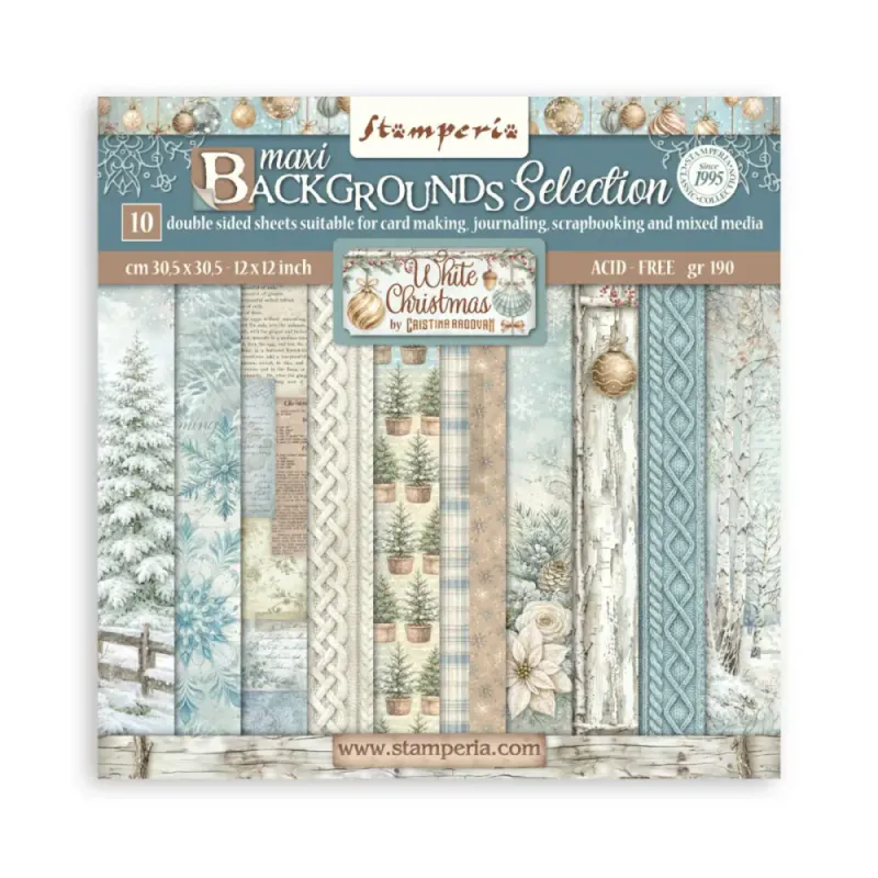 Stamperia - White Christmas - Background Selection - Paper Pad 10 doble ark - 12 x 12
