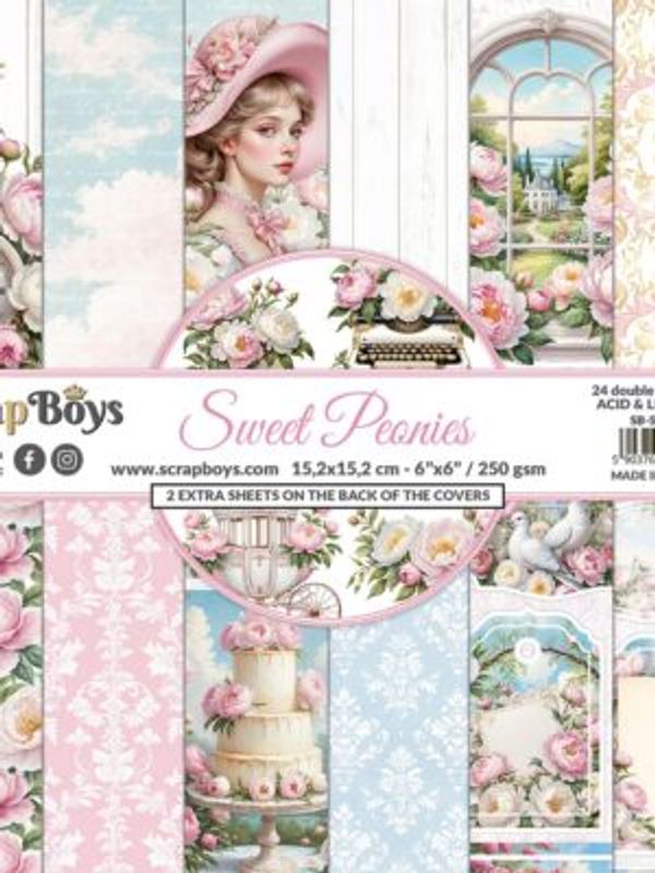 Sweet Pionies blokk 6x6 inch fra Scrapboys